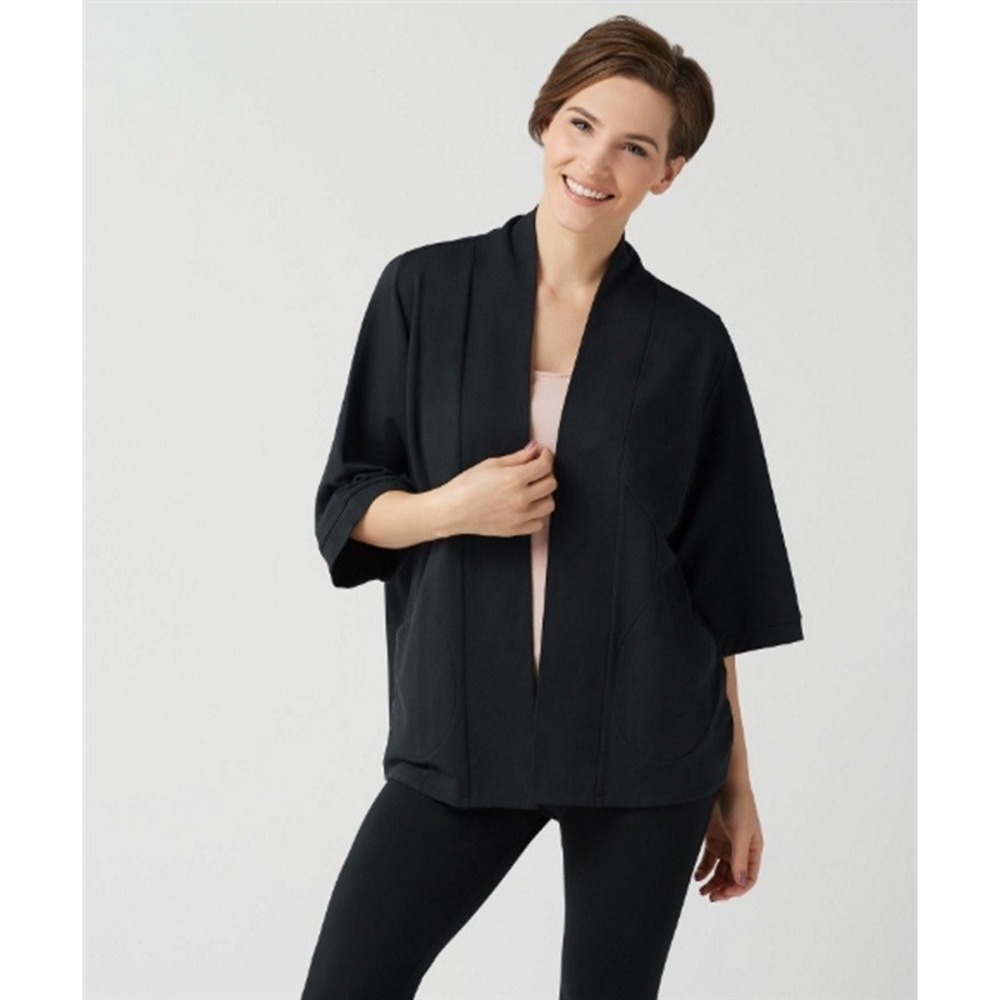 New Anybody M French Terry Open Front Topper Kimono Black #75263